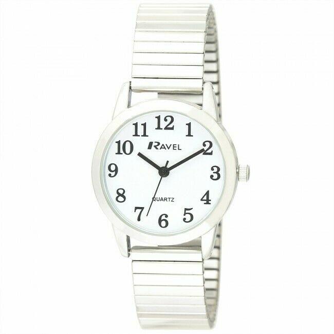 Ravel Mens Bold Number White Dial Silver Expander Bracelet Watch R0232.01.1