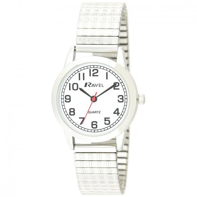 Ravel Ladies Bold Number White Dial Expander Bracelet Watch R0232.11.2
