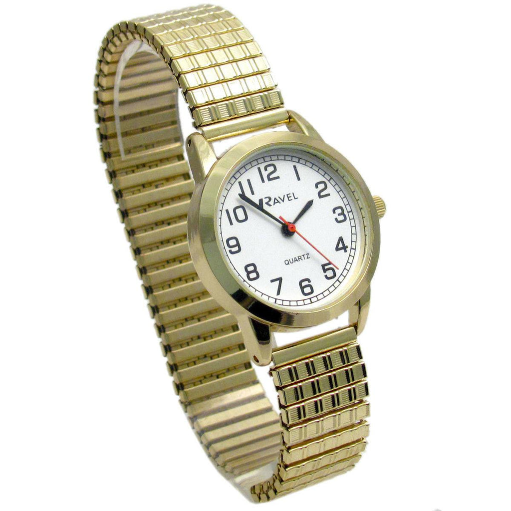 Ravel Ladies Bold Number White Dial Gold Expander Bracelet Watch R0232.12.2