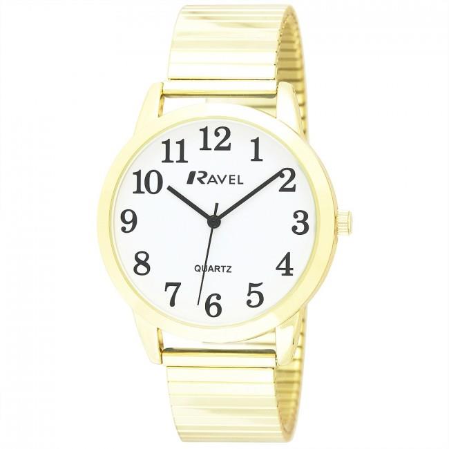 Ravel Mens Bold Number White Dial Gold Expander Bracelet Watch R0232.02.1