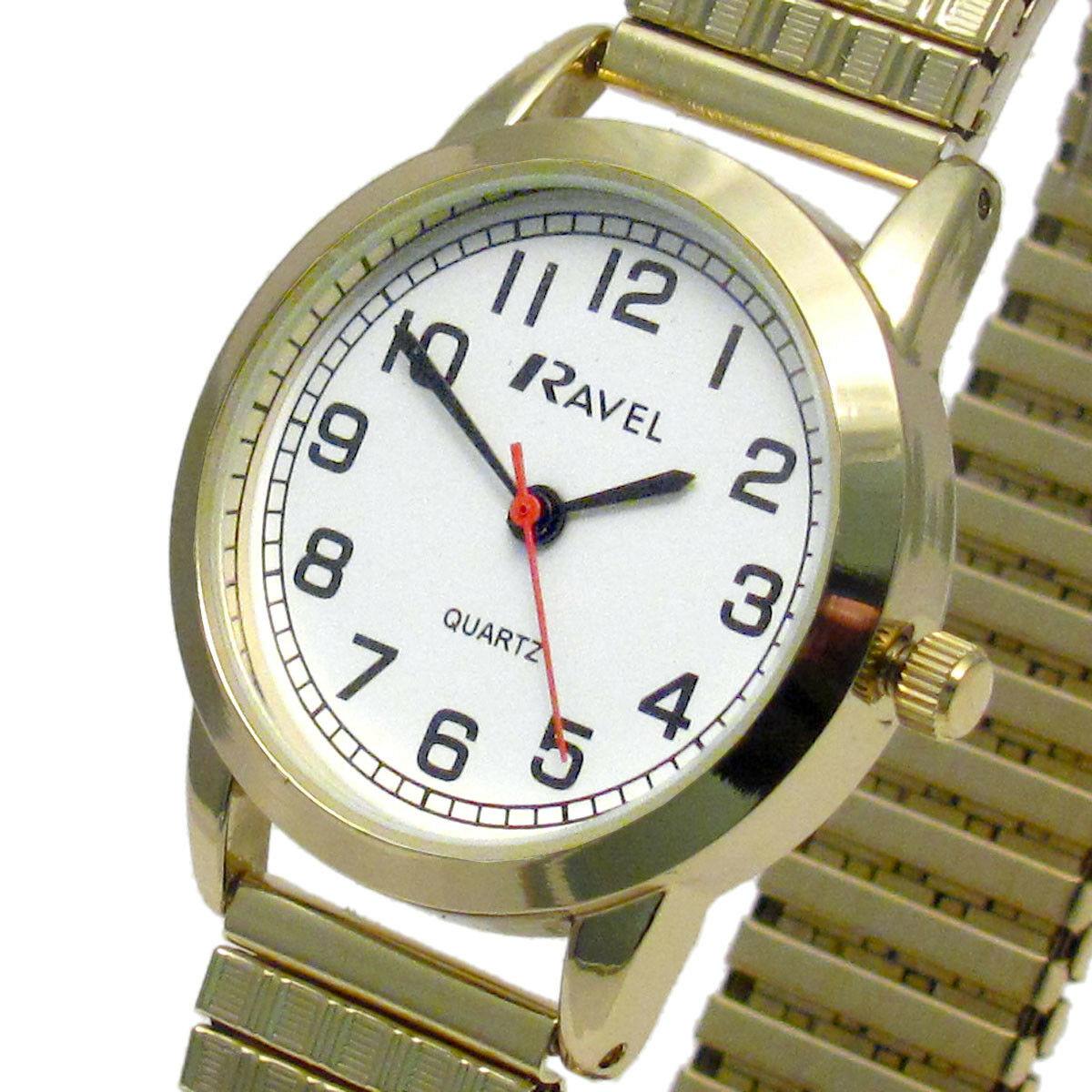 Ravel Ladies Bold Number White Dial Gold Expander Bracelet Watch R0232.02.2
