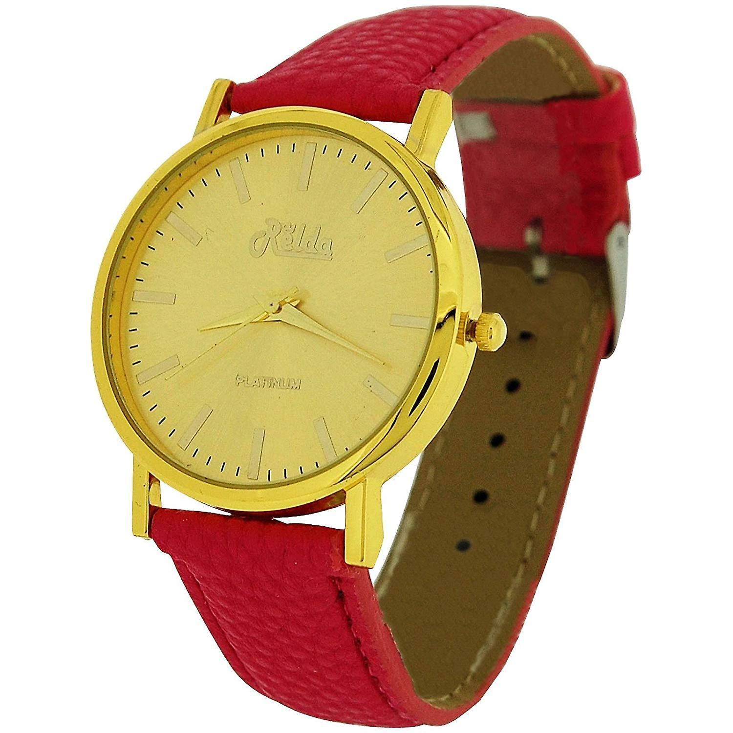 Relda Women Analogue Jumbo Gold tone Dial & Leather Pink Strap With Buckle REL61