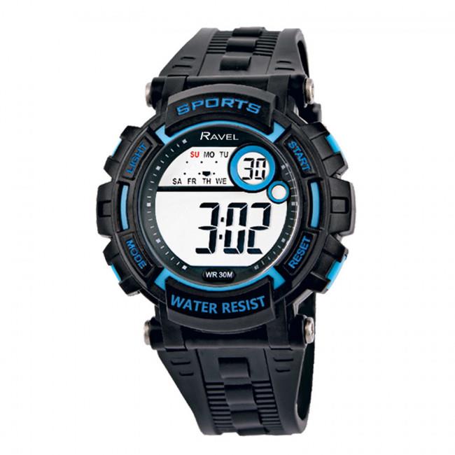 Ravel Mens 3ATM Digital Sports Black/Blue Watch RDG.14.4