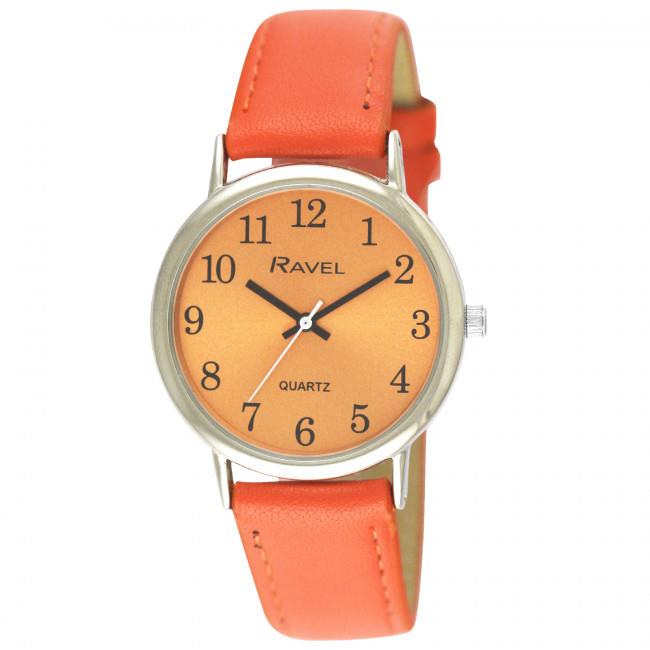 Ravel Ladies Classic Brights Leather Strap Watch Bright Orange