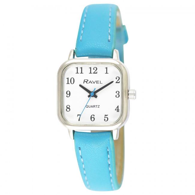 Ravel Ladies Cushion Shaped Brights Leather Strap Watch  Bright Blue