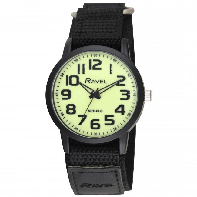 Ravel Mens Sports Bold Arabic Nite Glow Dial Velcro StrapWatch R1601.64.NG