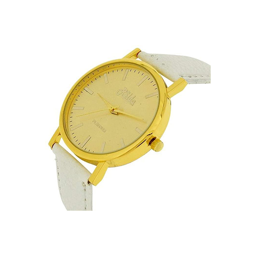 Relda Women Analogue Jumbo Goldtone Dial & Leather White Strap Buckle REL63