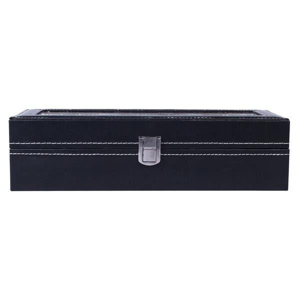 6 Compartments High-grade Leather Watch Collection Storage Box Black