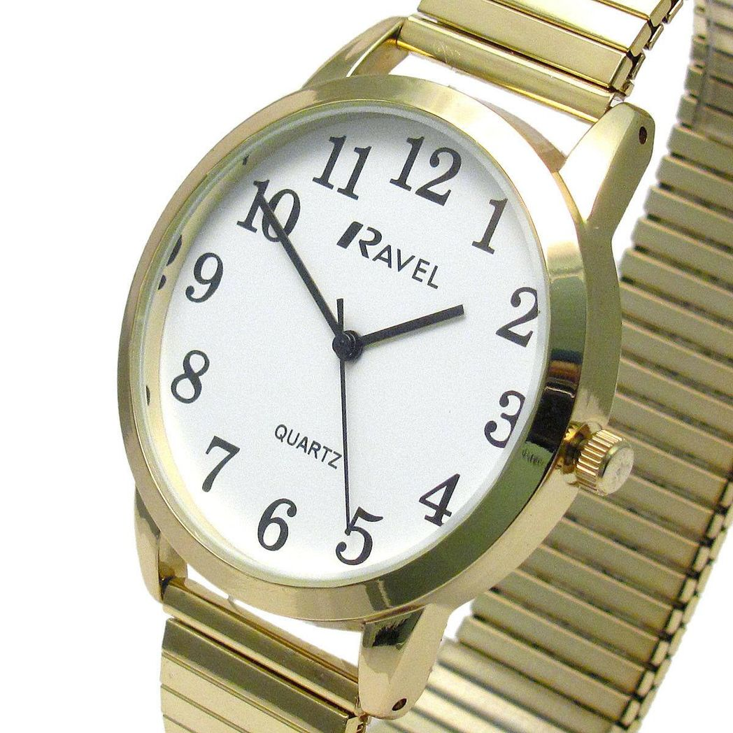 Ravel Mens Bold Number White Dial Gold Expander Bracelet Watch R0232.02.1