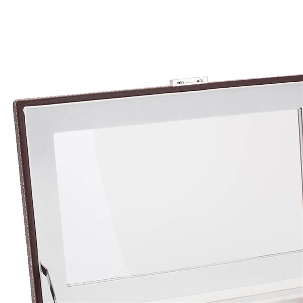 12 Slots Watch Box Mens Watch Organizer Lockable Jewelry Display Case with Real Glass Top Faux Leather Brow