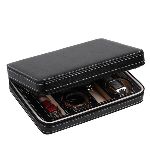 8-Slot Portable Watch Box Travel Case Storage Organizer Black